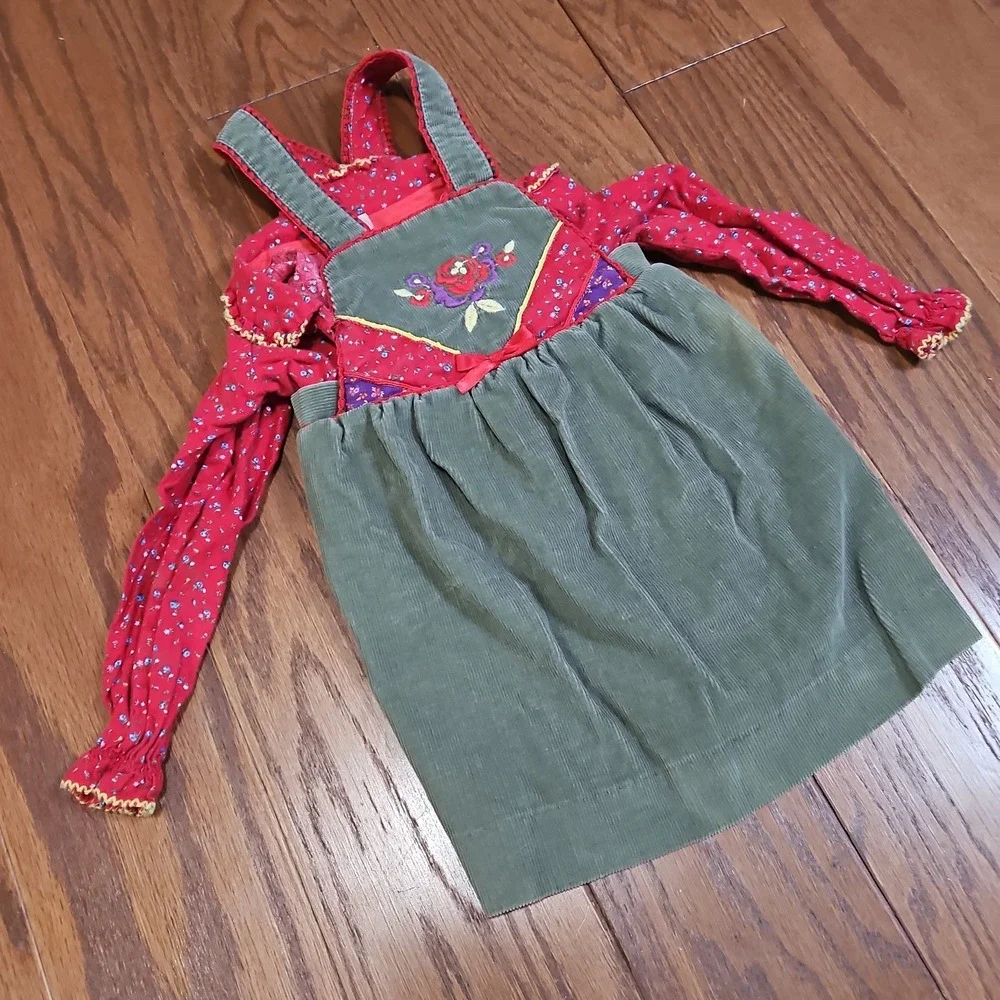 Vintage Carter's Girls Dress Size 4 Made In USA Floral Green Red
